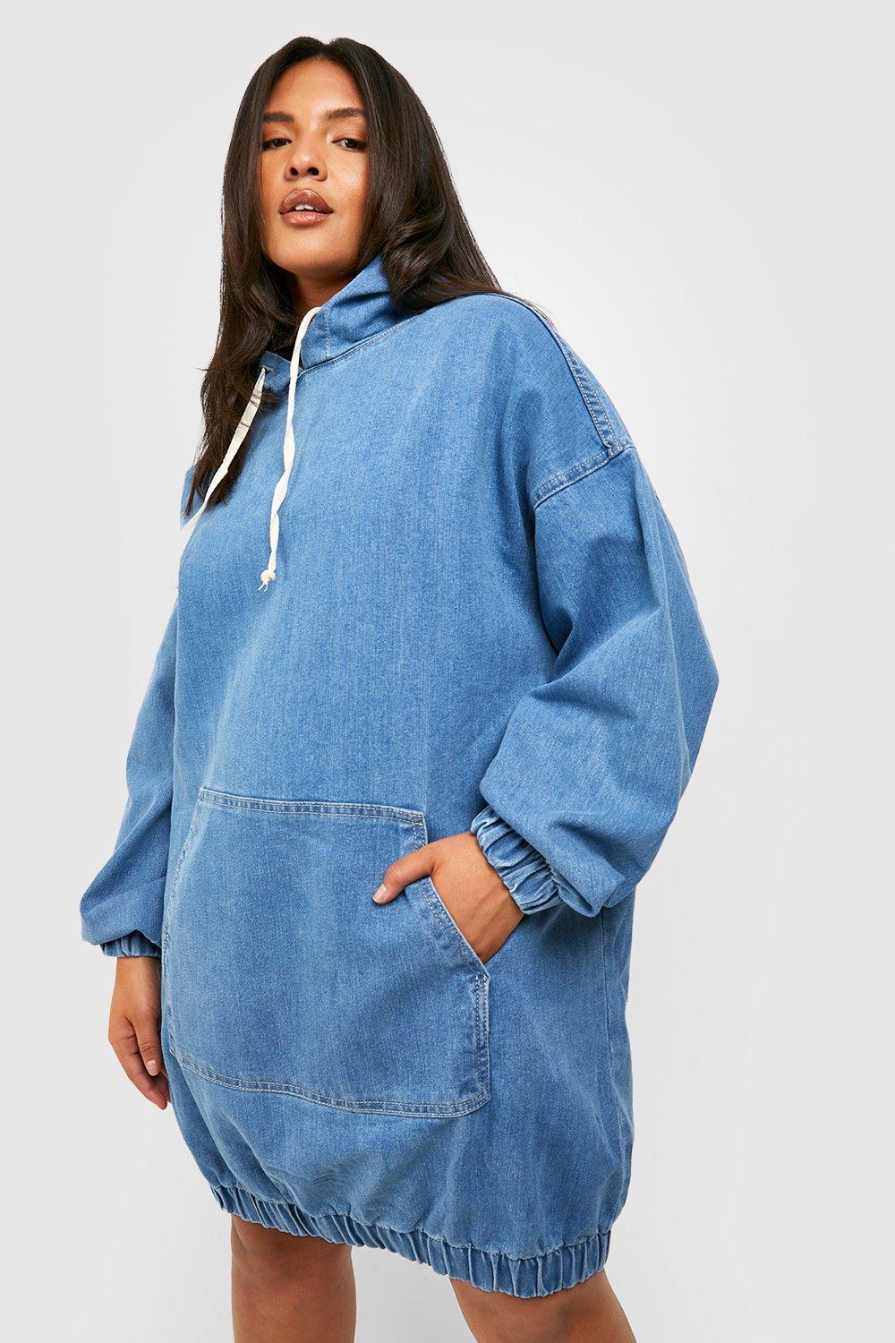 Plus Hooded Denim Pullover Dress boohoo